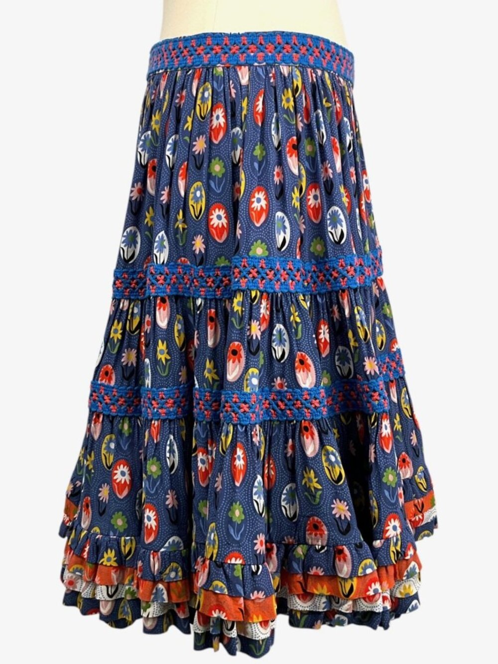 Celia B Skirt Womens Medium Multicolor Floral Tiered Ruffle Peasant Mini HEAVY - Picture 4 of 10